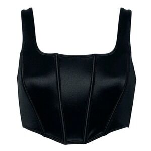 NWT La Senza Women's Mirrored Satin Bra Top Bustier Corset Boning Black S